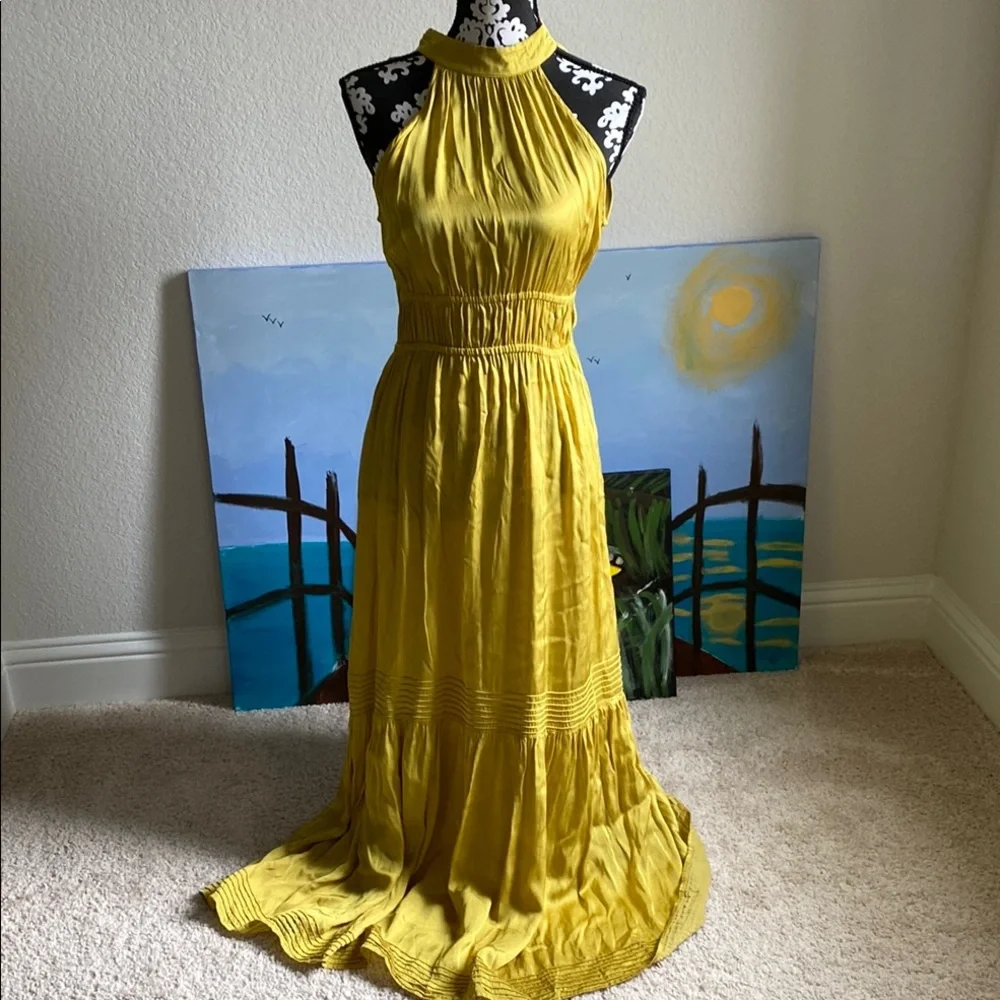 Cleobella Yellow Halter Maxi Dress with Ruffled Tiers - Picture 1 of 7